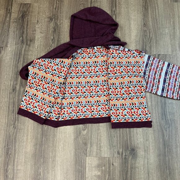 Anthropologie Moth Burgundy Multicolor Hooded Wrap Poncho Scarf Sweater - Picture 9 of 11